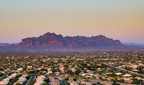 Landscape photograph taken at sunset from Brown Mountain looking at the Superstition Mount
