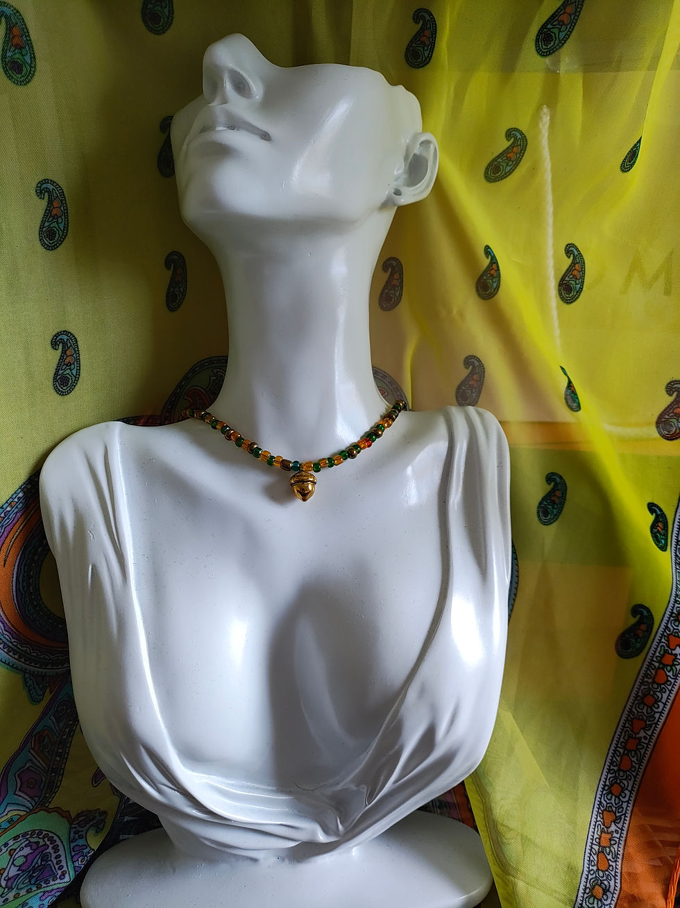 Autumn Acorn Beaded Necklace on mannequin