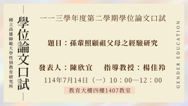 【計畫/口試】113學年度第二學期碩士學位論文口試，歡迎到場聆聽
