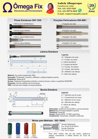 Pino extrator Din 1530
Punção perfuradora din 9861
Lamina extratora 
Bucha extratora  