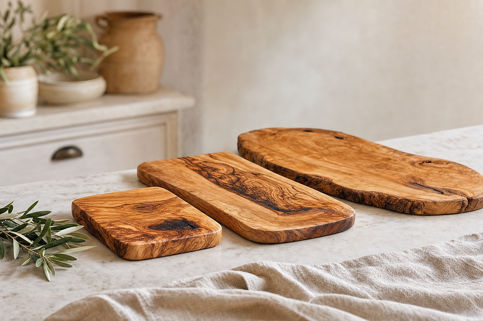 Handcrafted olive wood cutting boards in three sizes — pricing guide from Olive Wood Work