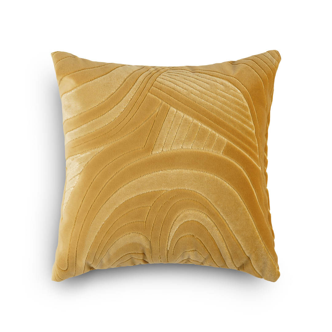 Velvet Wave Cushion – Mustard Yellow