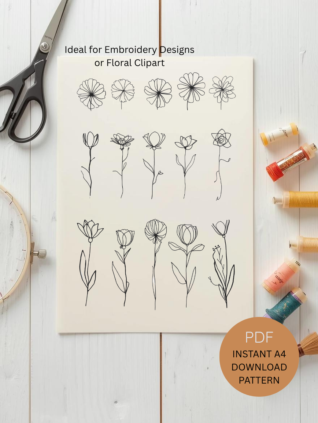 Floral printable A4 PDF for Cricut and clay crafting.