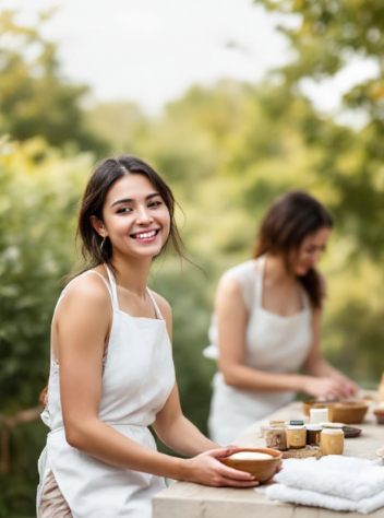 Workshop group making natural spa products during a Wee Stay Studio session