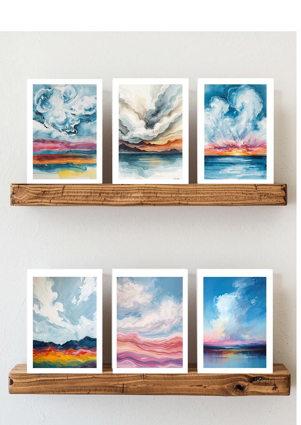Abstract Skyscape Greeting Cards – 6-Pack of A6 Linen Note Cards with White Envelopes