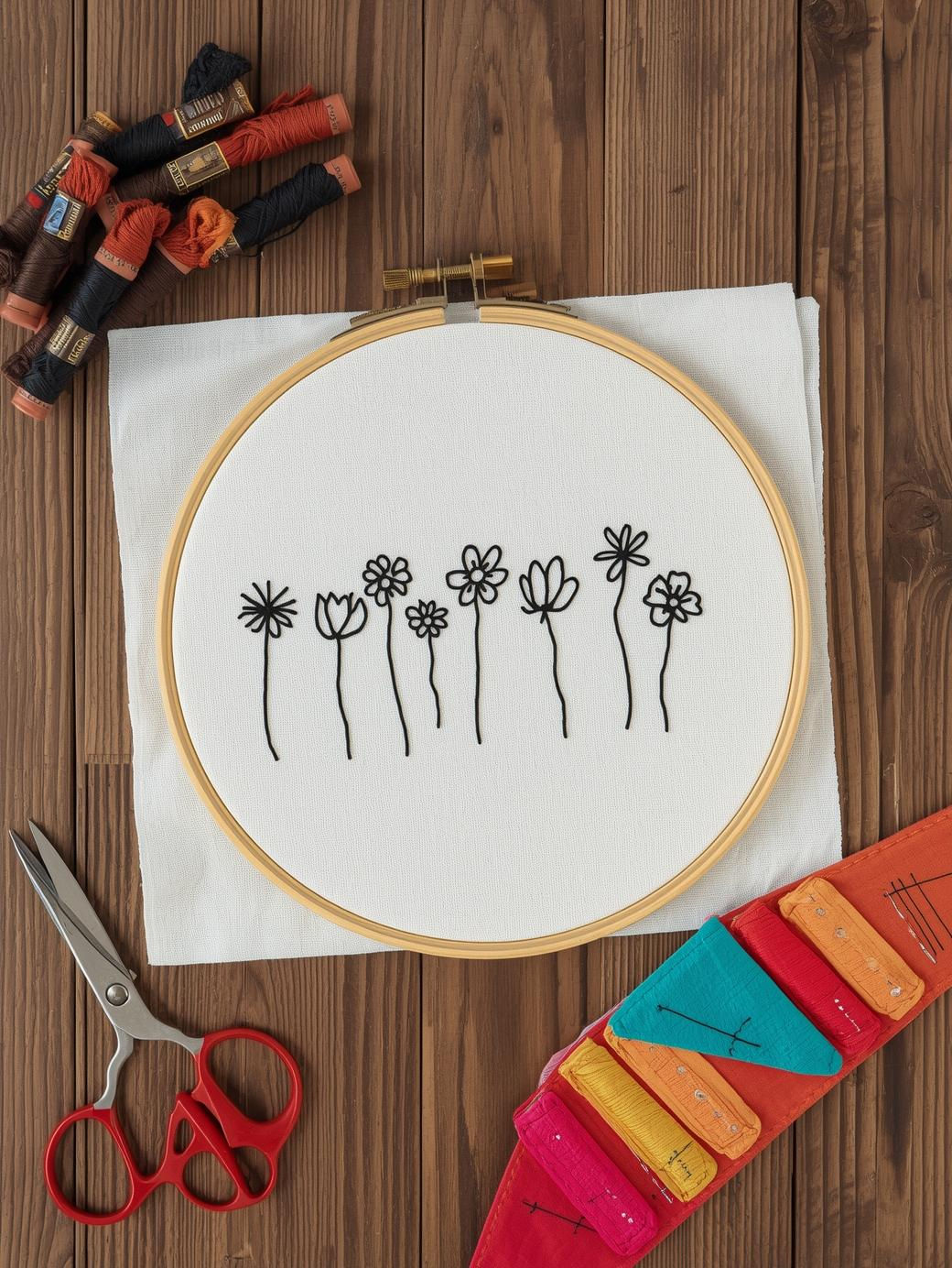 Stick and Stitch Floral Embroidery Pattern