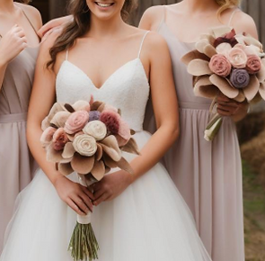 Wedding-themed felt flower arrangements made during a Wee Stay Studio workshop