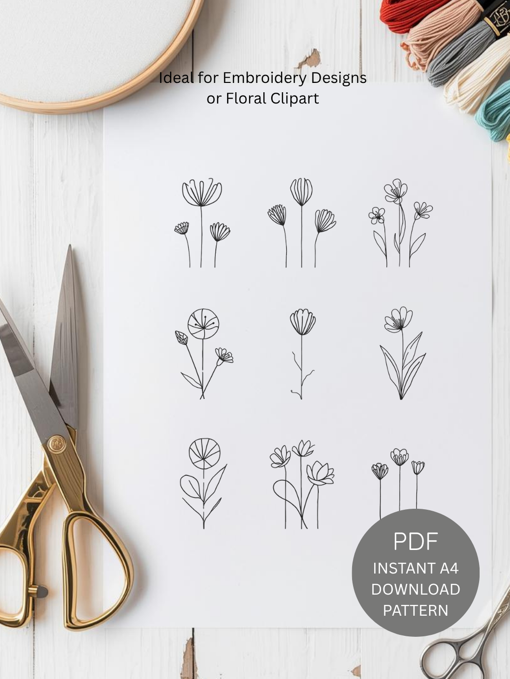 Hand embroidery wildflower PDF pattern printable for stitching.