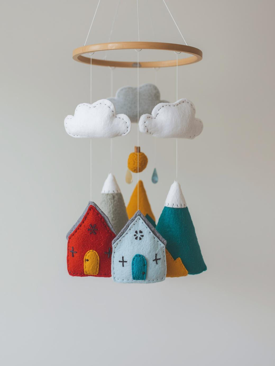 Nordic House & Mountain Baby Mobile Kit | DIY Nursery Decor