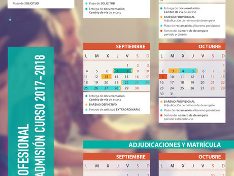 Calendario de admisión a ciclos de formación profesional de grado medio y superior.