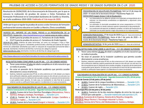 Convocatoria de pruebas de acceso a ciclos formativos de FP.