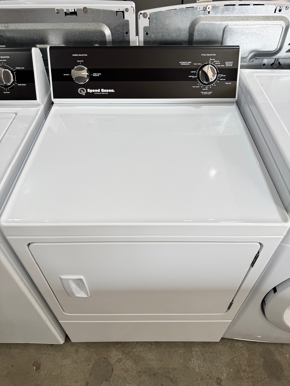Thumbnail: Speed Queen Commercial Grade Top Load Washer and Dryer Set in White