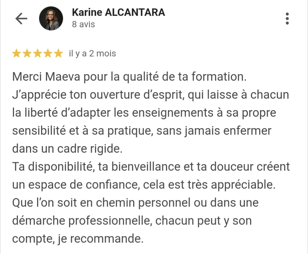 Avis 5 étoiles de Karine Alcantara sur la formation