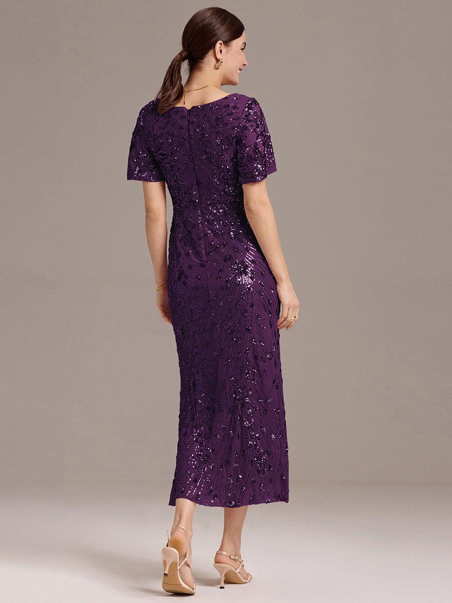 Thumbnail: Sequin V-Neck Fishtail Midi Evening Dress