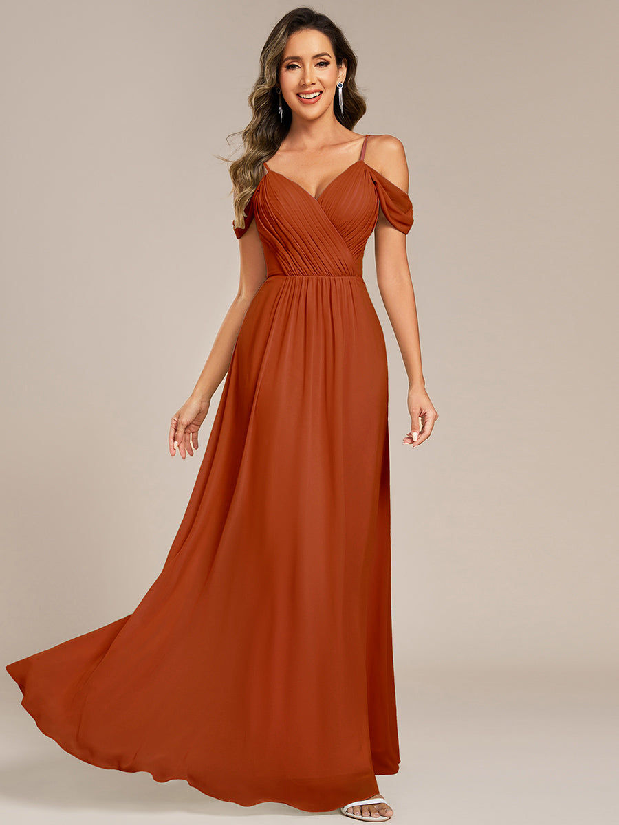 Thumbnail: Short Sleeve V-Neck Appliqué A-Line Floor-Length Bridesmaid Gown