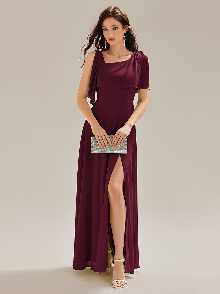 Sleeveless Halter Neck A-Line Floor-Length Dress with High-Slit Bridesmaid