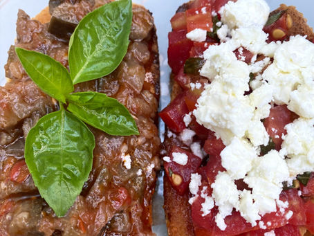 Tomato and Basil and Eggplant Bruschetta