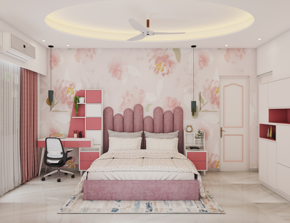 Daughters bedroom with the tint of pink decors