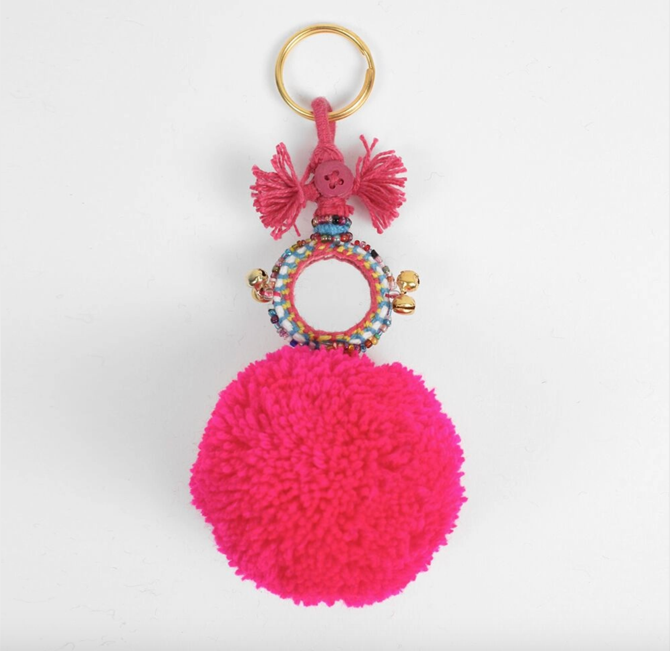 Hot Pink PomPom Keyring