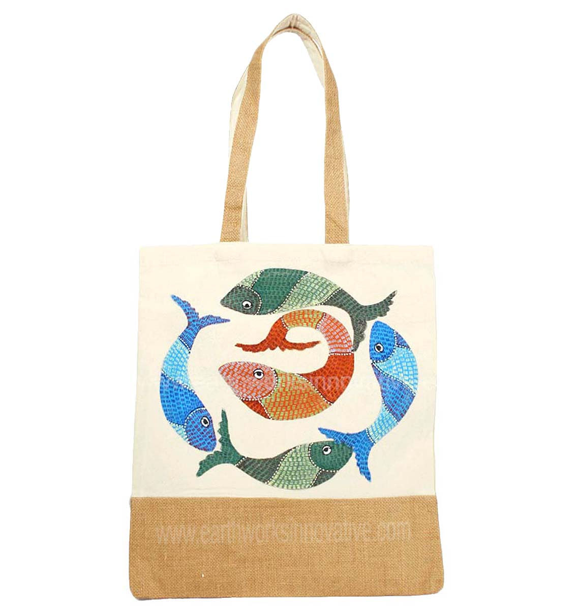 Earthworks hand painted Canvas & Jute Tote bag - GOND ART