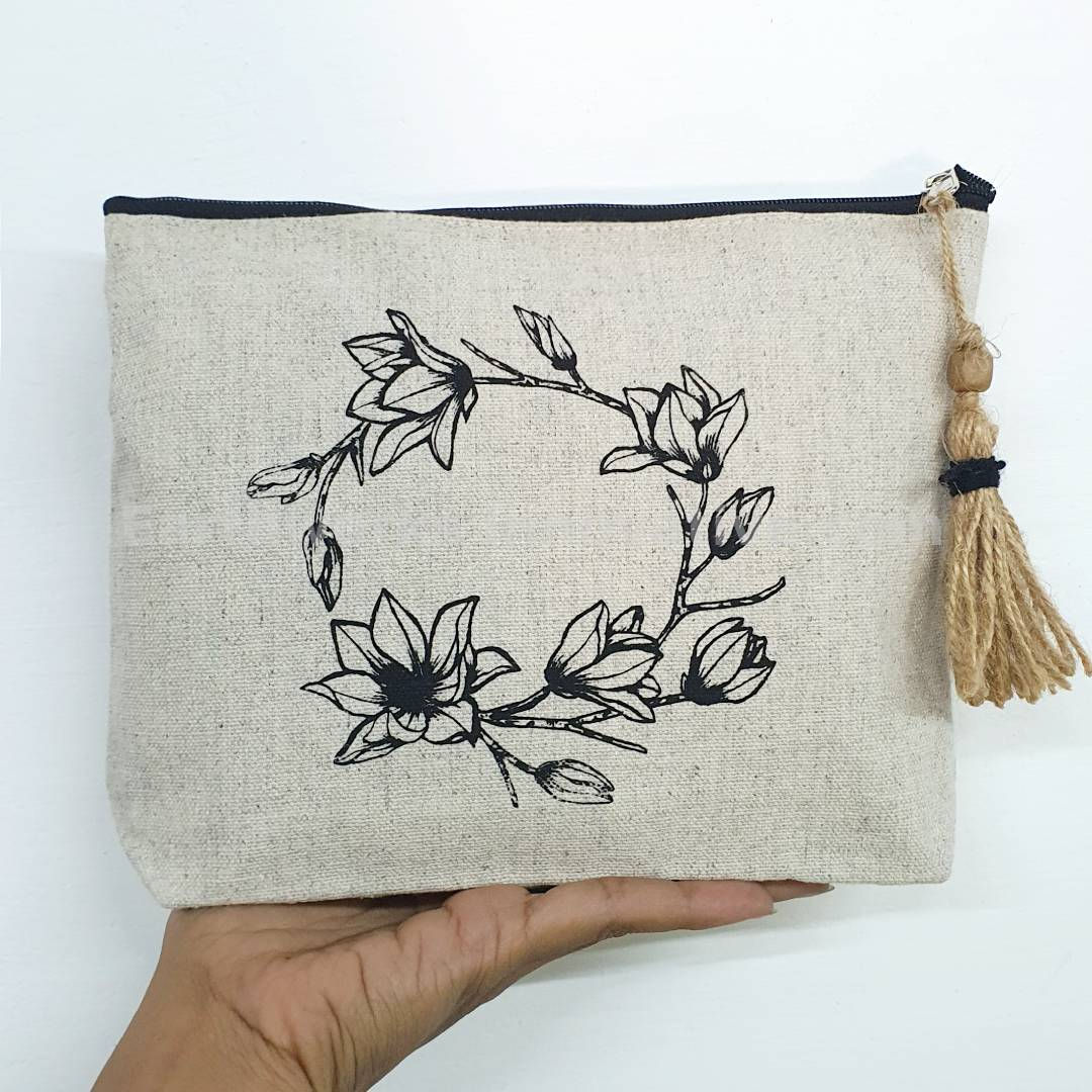 Recycled Canvas Zipper Pouch with bottom Gusset - 9" x 7" x 3"