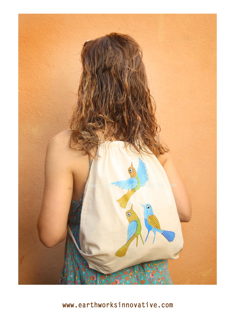 Thumbnail: Hand-painted Backpack - GOND art - Birds