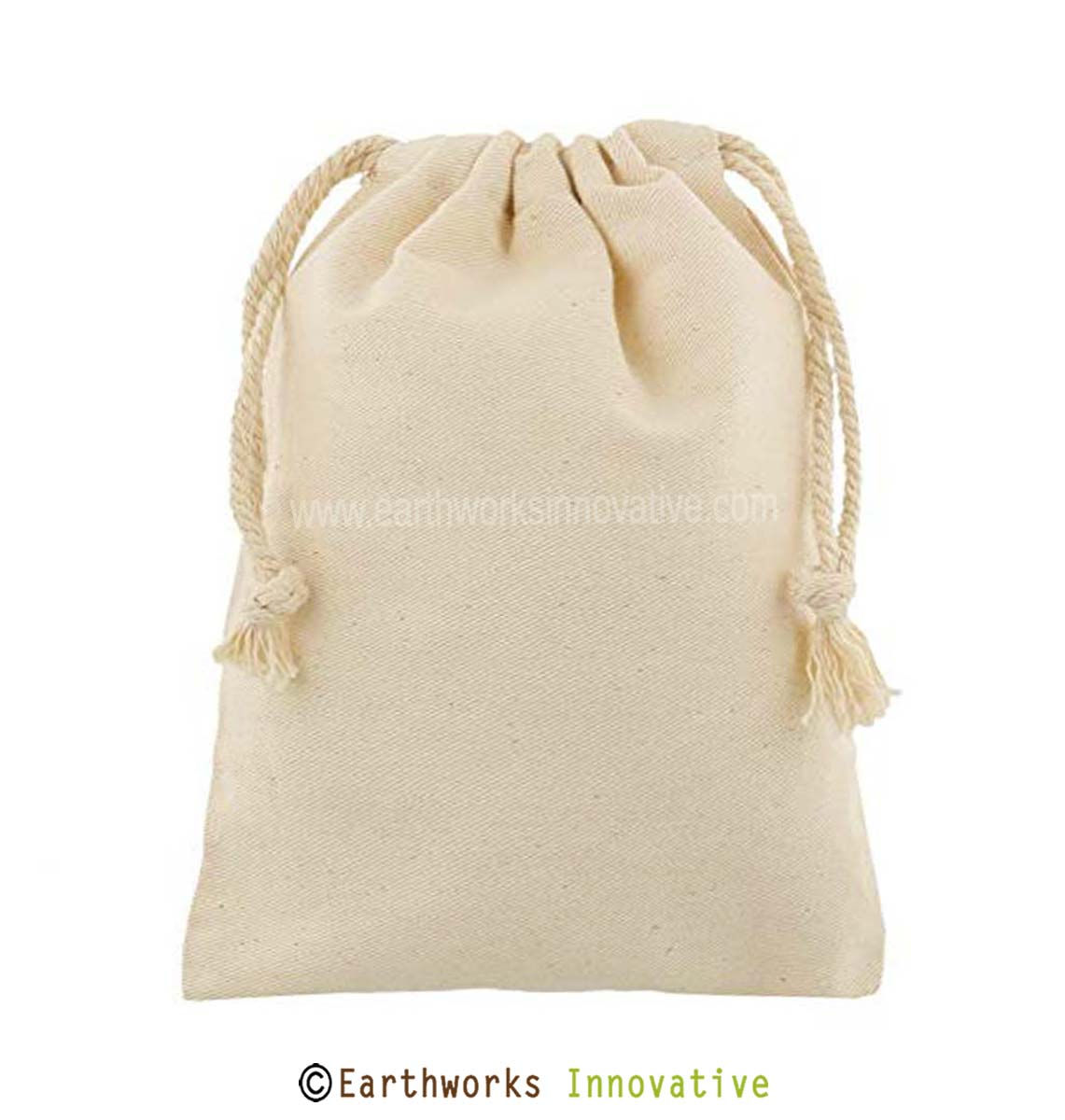 Earthworks Cotton Drawstring Pouch with cotton rope - SMALL - 7" x 5"
