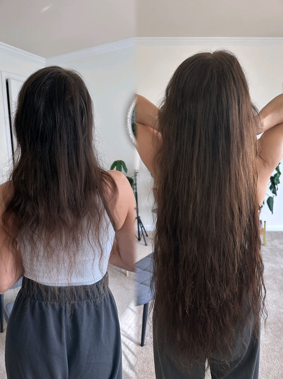 before and after K-tip hair extensions fine thinning dark hair May I Do Your Hair Clarksburg Maryland