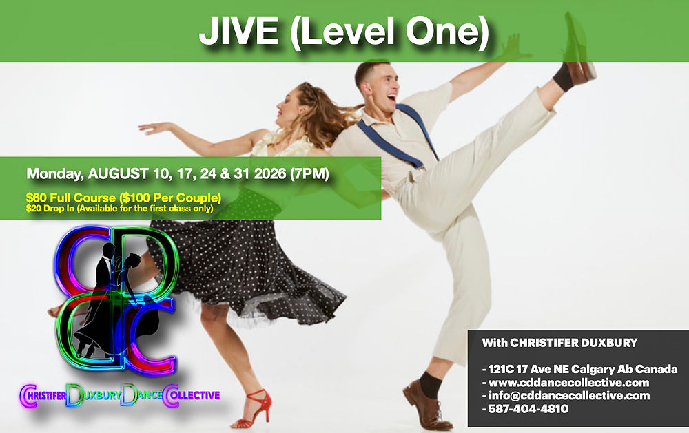 Ballroom dancers and event information for an upcoming dance class with Christifer Duxbury Dance Collective