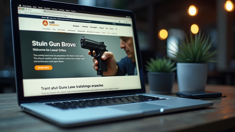 Close-up view of a laptop screen showing a legal website about stun gun laws