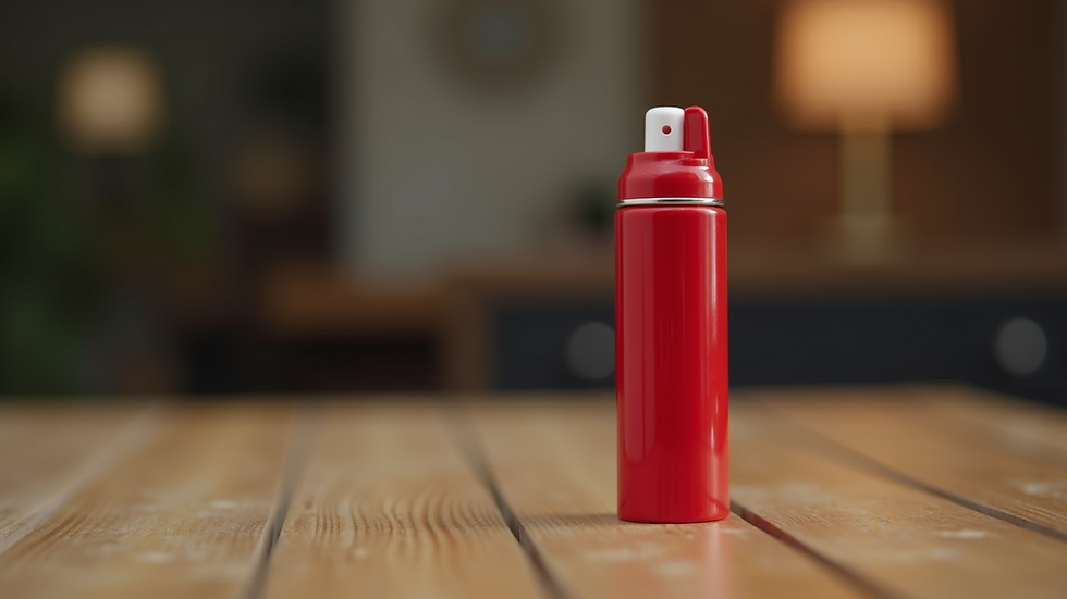 Close-up view of Aim and Fire Pepper Gel canister on a wooden surface