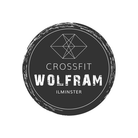 Black and white CrossFit Wolfram logo design by Pie on a white background