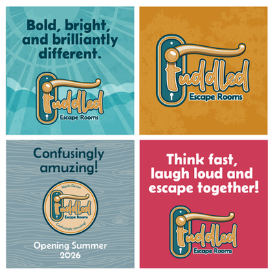 A set of four suggested social media posts with the logo central to the design