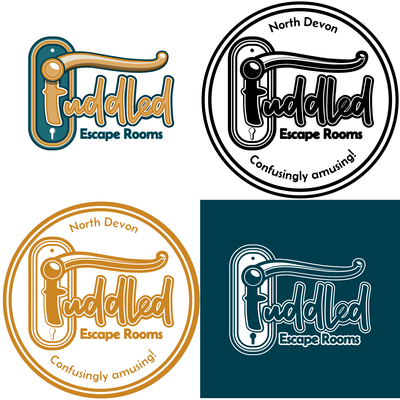 A set of four version of a logo both simplified and in one colour