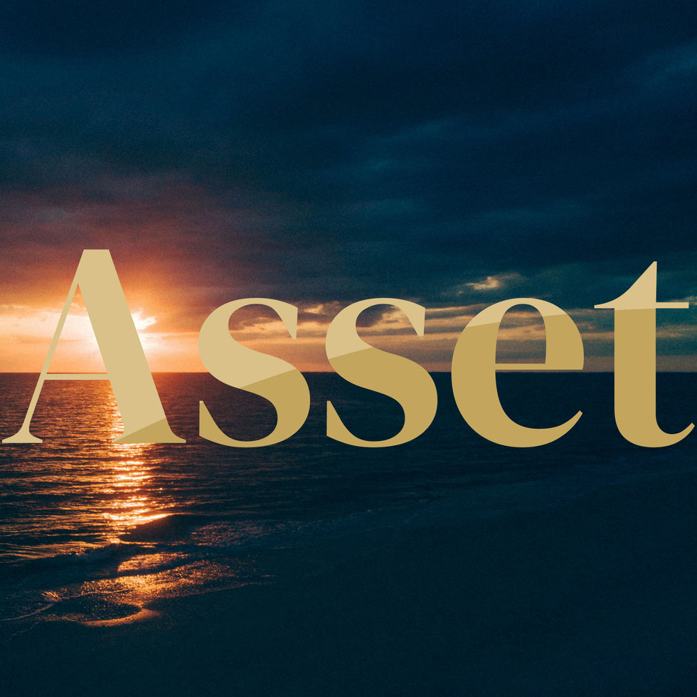 the word asset is displayed in front of a sunset over the ocean