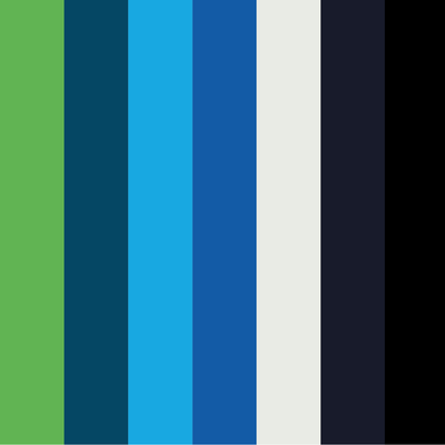 A colour palette of greens and blues with soft cream