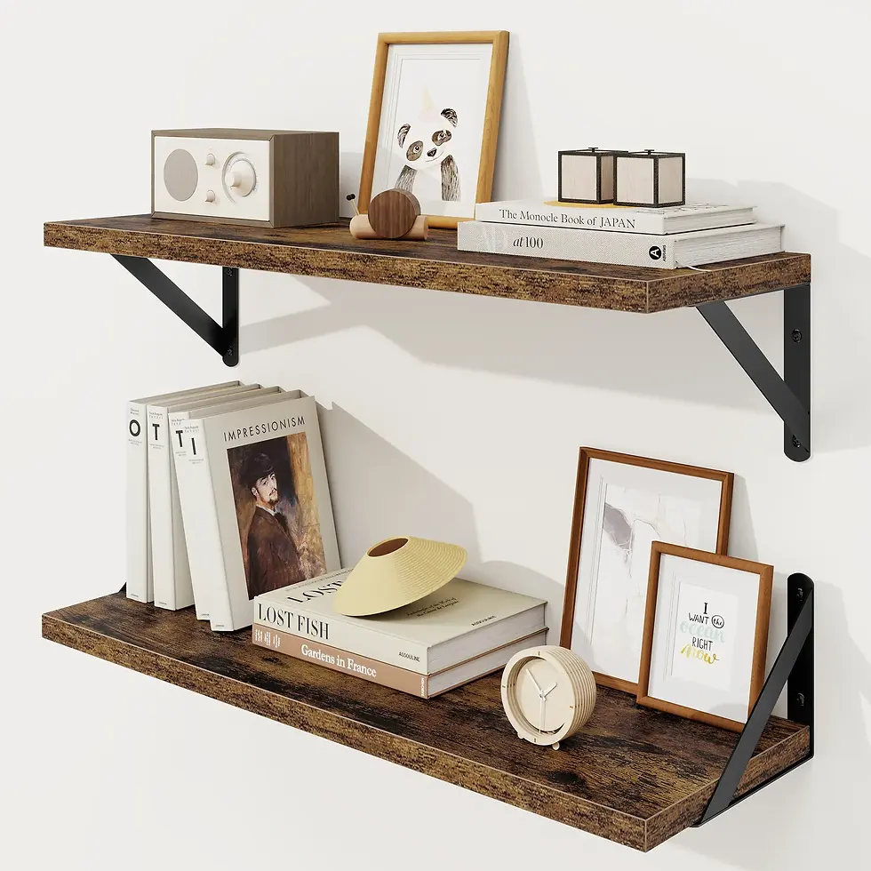 Thumbnail: 8"(20cm) Deep Floating Wall Shelves with Triangle Bracket Set of 2
