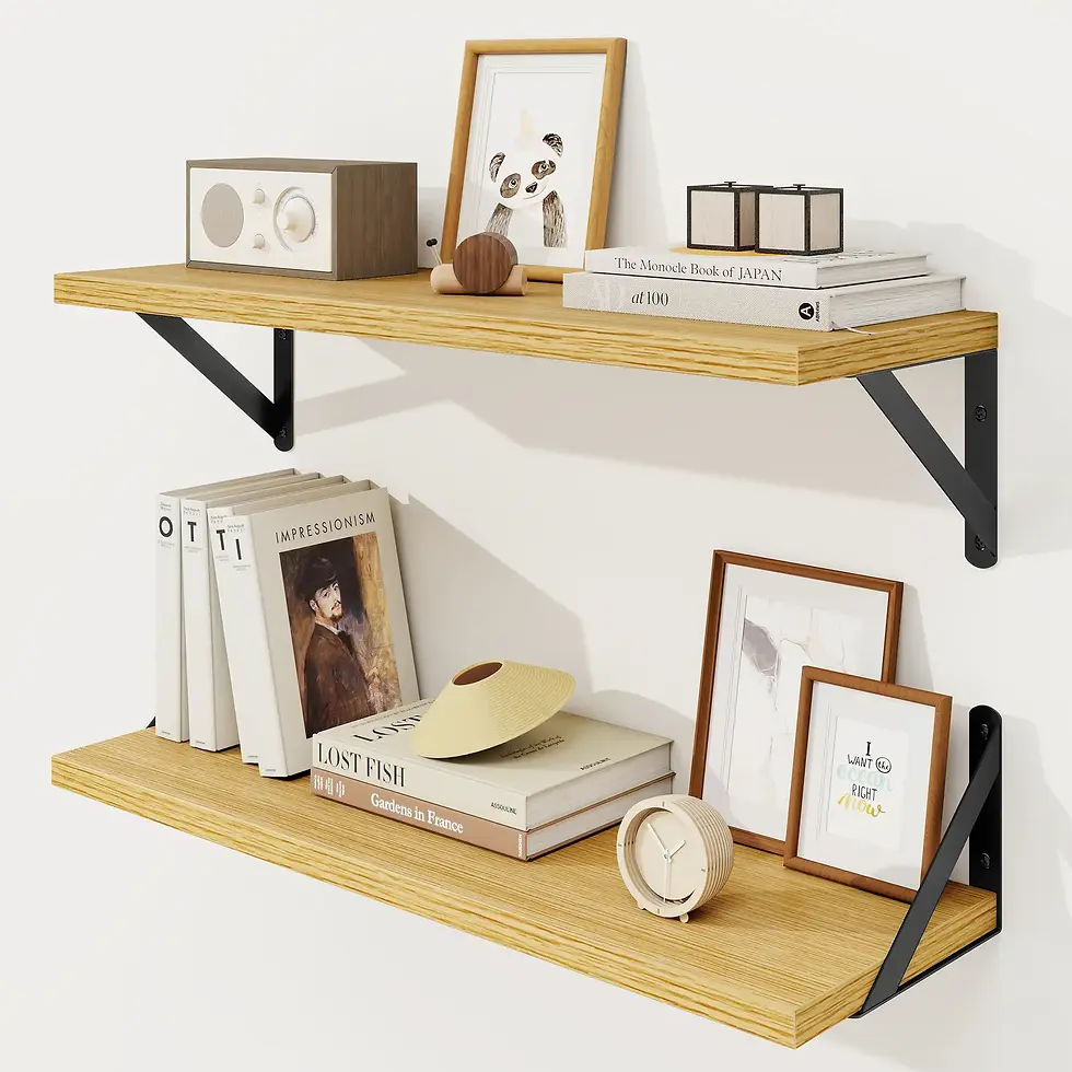 Thumbnail: 8"(20cm) Deep Floating Wall Shelves with Triangle Bracket Set of 2