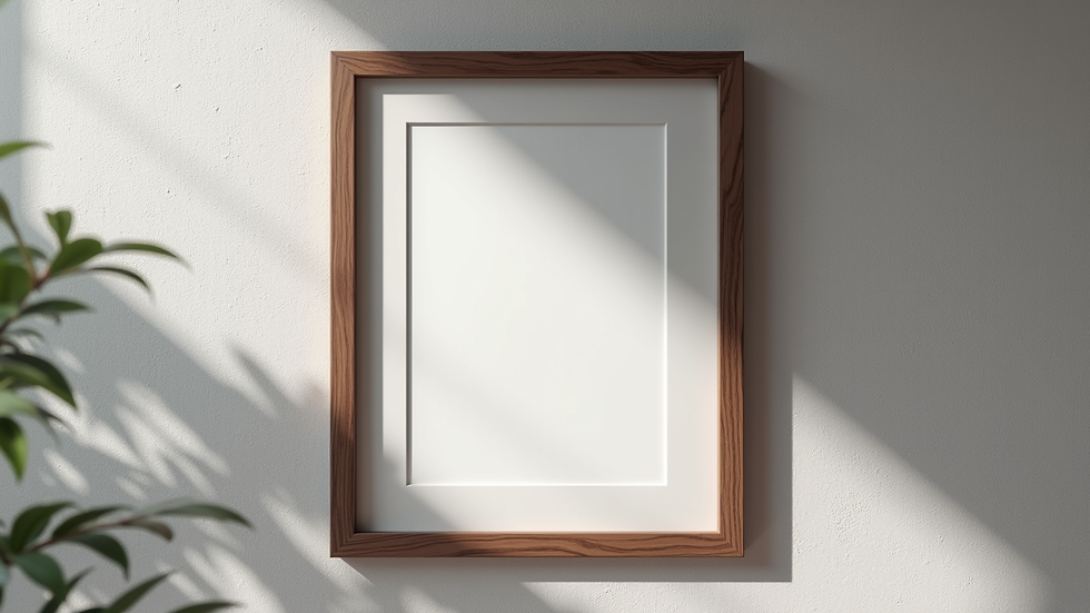 Close-up view of a walnut wood picture frame on a textured wall with a black-and-white photo