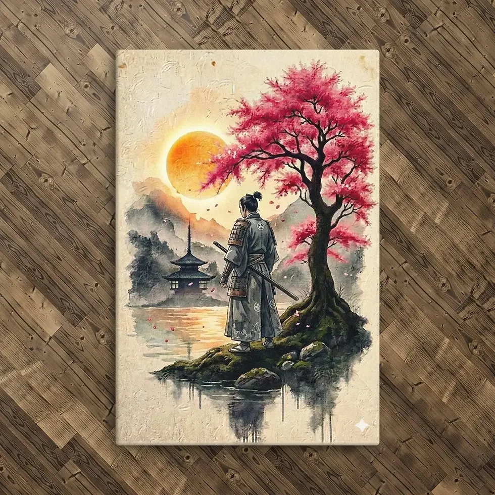 Thumbnail: Samurai & Sakura Watercolor Art - The Ronin’s Reflection -  Frame and Unframed