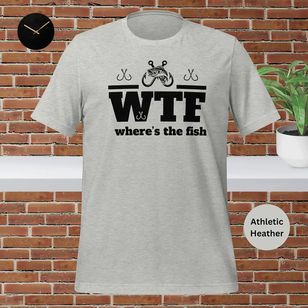 Thumbnail: Witty Fishing T-Shirt: 'WTF - Where's The Fish' Unisex Tee - Light Colors