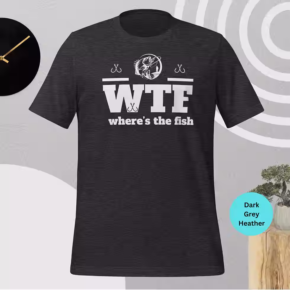 Thumbnail: Witty Fishing T-Shirt: 'WTF - Where's The Fish' Unisex Tee - Dark Colors