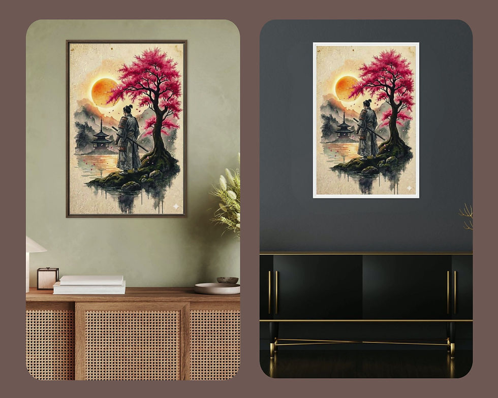 Thumbnail: Samurai & Sakura Watercolor Art - The Ronin’s Reflection -  Frame and Unframed