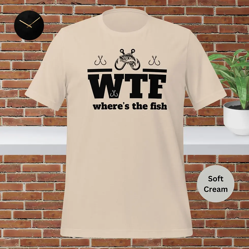 Thumbnail: Witty Fishing T-Shirt: 'WTF - Where's The Fish' Unisex Tee - Light Colors