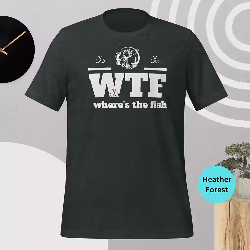 Thumbnail: Witty Fishing T-Shirt: 'WTF - Where's The Fish' Unisex Tee - Dark Colors