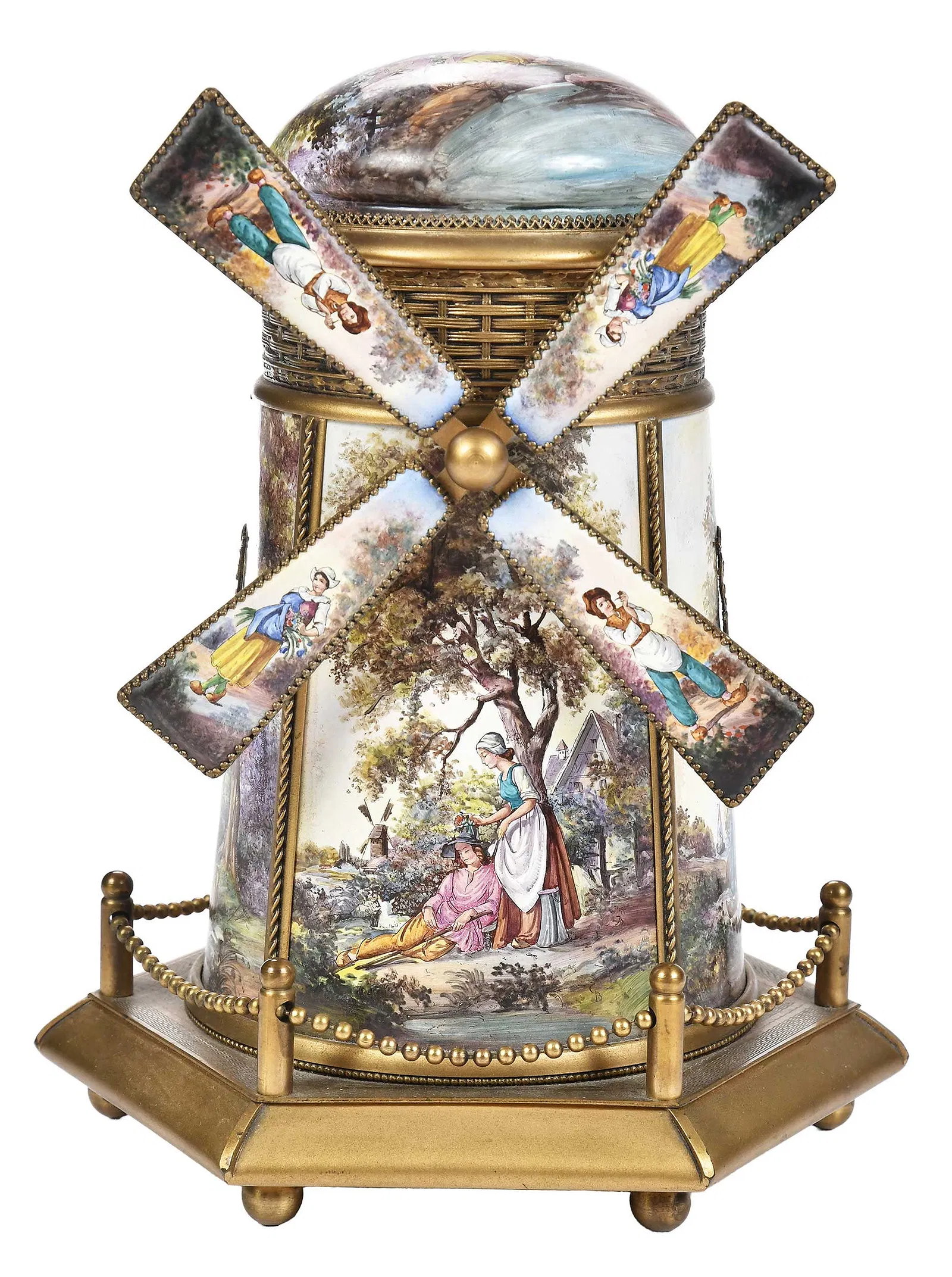 Austrian Enameled Windmill Form Music Box