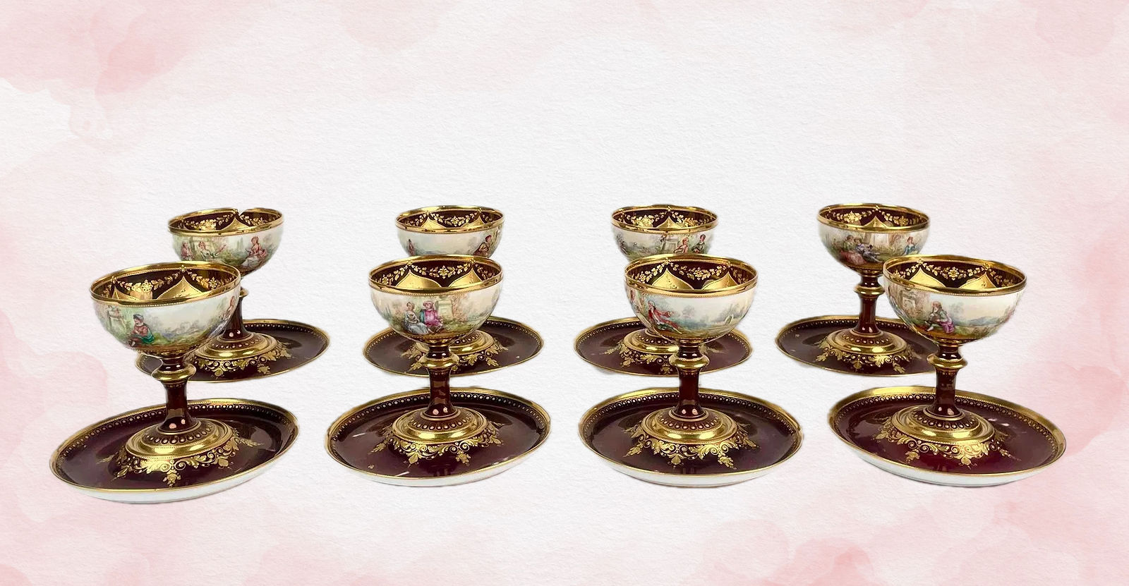 Ambrosius Lamm Dresden Footed Cups and Saucers