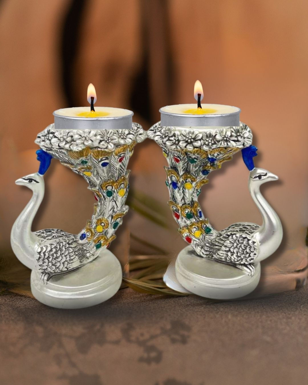 Majestic Peacock Urns Tea Light Holders