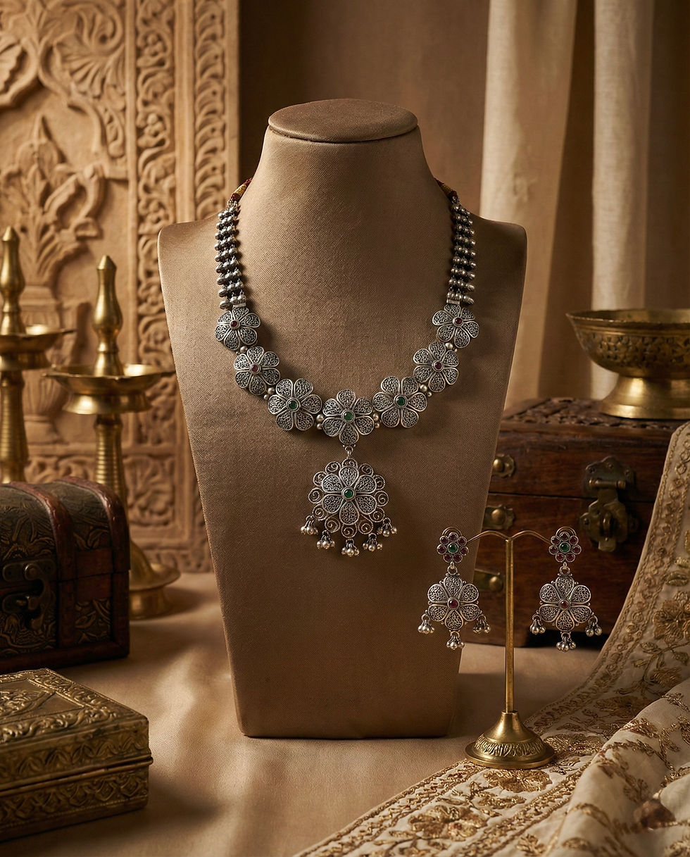 _Apsara Bloom Oxidized Silver Necklace Set