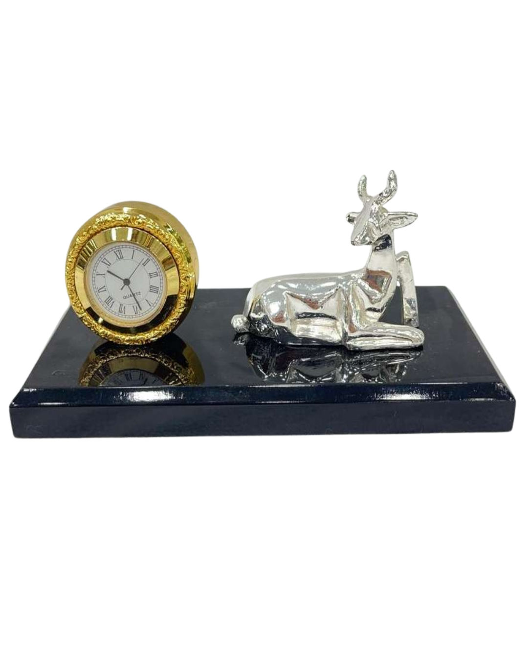 Classic table Clock and Deer in Resin silver
